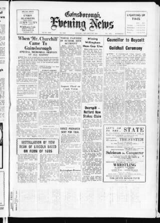 cover page of Gainsborough Evening News published on January 26, 1965