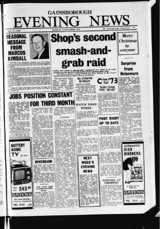 cover page of Gainsborough Evening News published on December 25, 1973