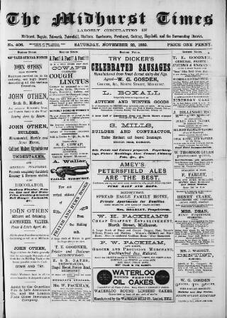 cover page of Midhurst and Petworth Observer published on November 23, 1889