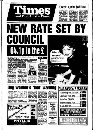 cover page of Newtownabbey Times and East Antrim Times published on January 26, 1989