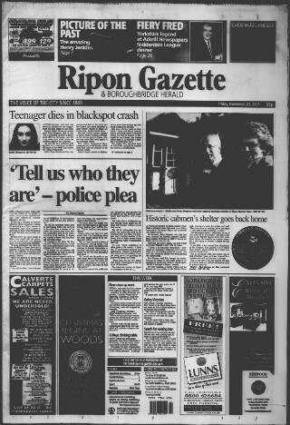 cover page of Ripon Gazette published on November 23, 2001