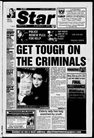 cover page of Ulster Star published on January 26, 2001