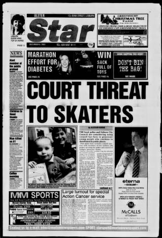 cover page of Ulster Star published on December 6, 2002