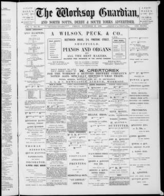 cover page of Worksop Guardian published on November 27, 1896