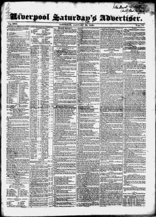 cover page of Liverpool Saturday's Advertiser published on January 26, 1828