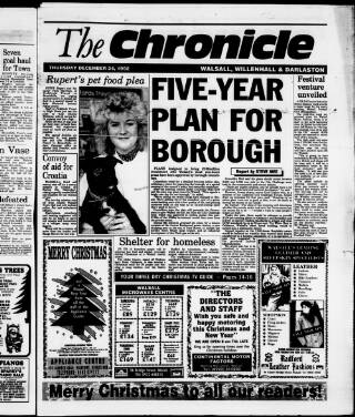 cover page of Walsall Chronicle published on December 25, 1992