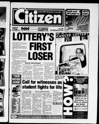 cover page of Newport Pagnell Citizen published on November 10, 1994