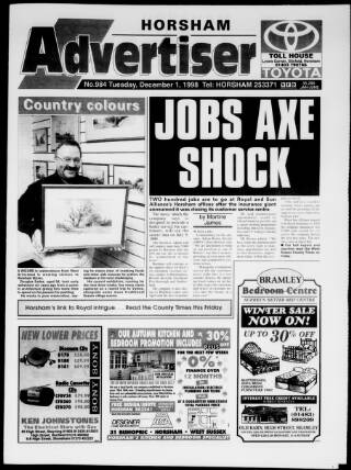 cover page of Horsham Advertiser published on December 1, 1998