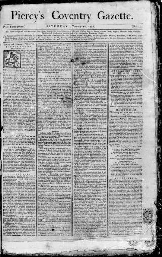 cover page of Piercy's Coventry Gazette published on January 10, 1778