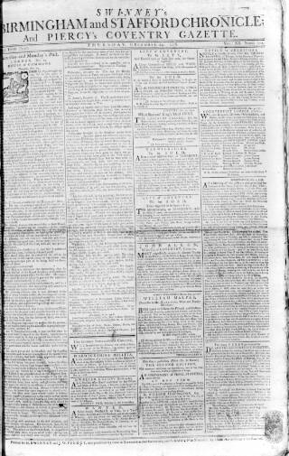 cover page of Piercy's Coventry Gazette published on December 24, 1778