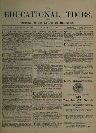 cover page of Educational Times published on January 1, 1893