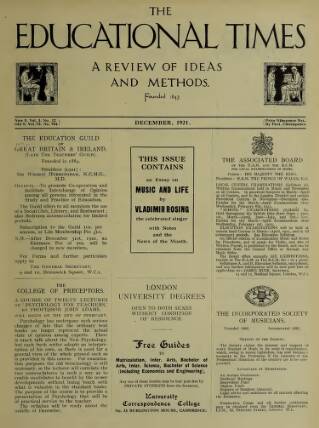 cover page of Educational Times published on December 1, 1921